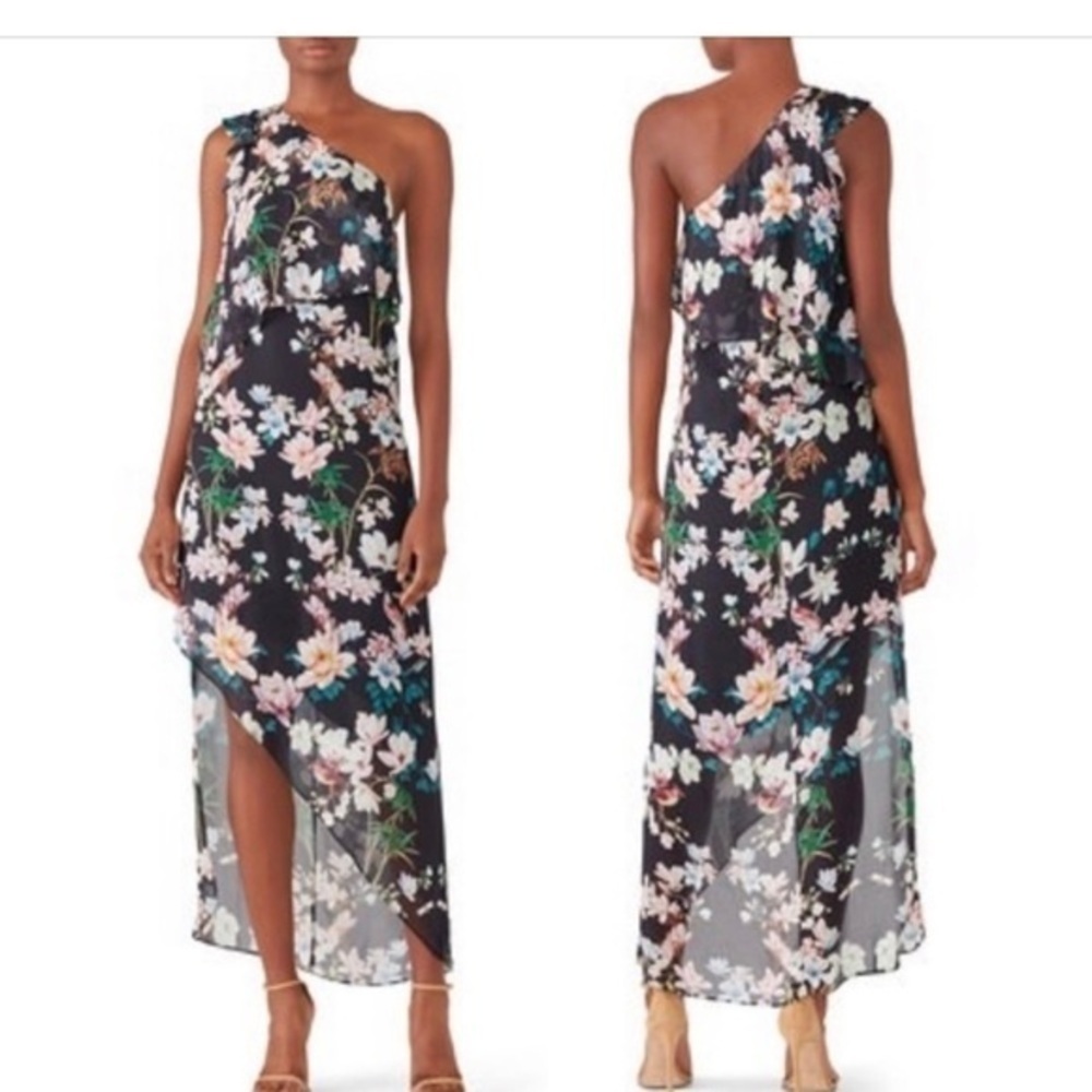 COPY - Slate & willow lined one shoulder floral high low dress. EUC
